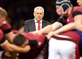 Warren Gatland watches his players before Wales v Italy match in 2024 Six Nations
