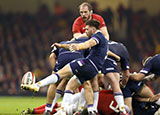 Ali Price kicks from the scrum during the Wales v Scotland match in 2018 Six Nations