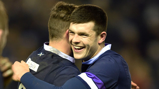 Blair Kinghorn celebrates with Scotland players