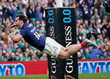 Damian Penaud scores a try for France against Ireland during 2025 Six Nations