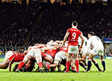 England and Wales players in scrum during 2024 Six Nations