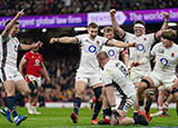 England players celebrate Joe Heyes try against Wales during 2025 Six Nations