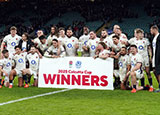 England players pose with Calcutta Cup after victory over Scotland in 2025 Six Nations