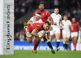 Gareth Davies dives in to score a try against England in Rugby World Cup