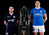 Greig Laidlaw standing next to Sergio Parisse at the 2019 Six Nations launch