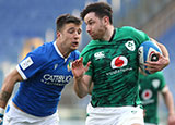 Hugo Keenan breaks away to score a try for Ireland against Italy in 2021 Six Nations