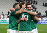 Ireland players leapt on Johnny Sexton to celebrate their last gasp win over France