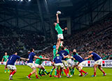 Ireland win lineout against France during 2024 Six Nations match in Paris