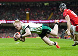 Jamie Osborne scores a try for Ireland against Wales in 2025 Six Nations