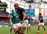 Louis Bielle Biarrey celebrates a try for France against Ireland in 2025 Six Nations