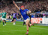 Louis Bielle Biarrey scores the first try in the France v Ireland match during 2026 Six Nations