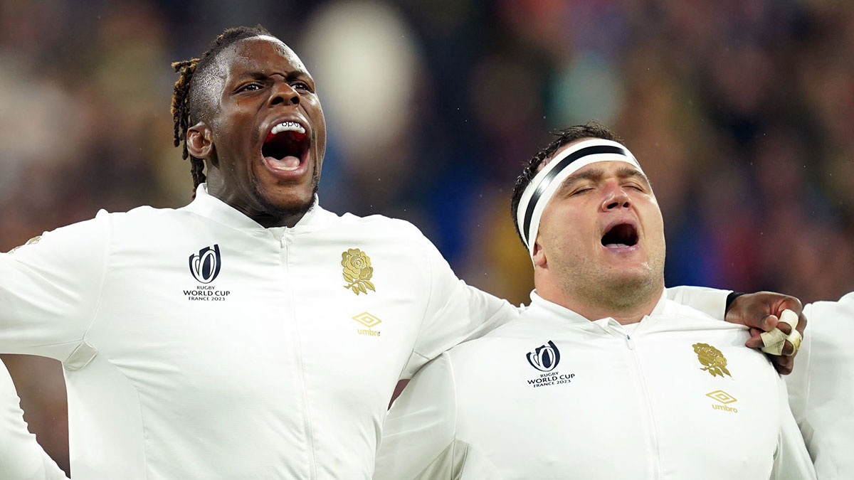 Maro Itoje and Jamie George at 2023 Rugby World Cup semi-final