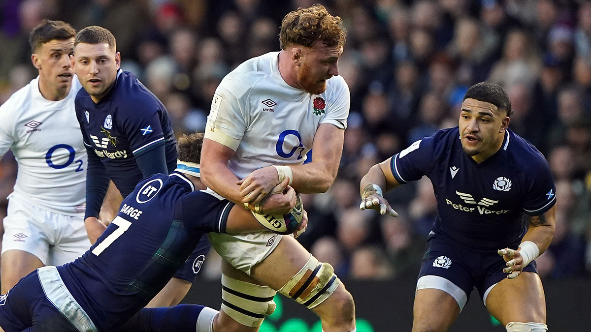 Ollie Chessum in action for England against Scotland during 2024 Six Nations