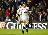 Owen Farrell on his way to scoring a try against Scotland in Calcutta Cup match