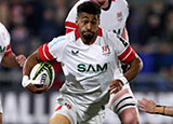 Robert Baloucoune in action for Ulster vs Racing 92 in December 2025