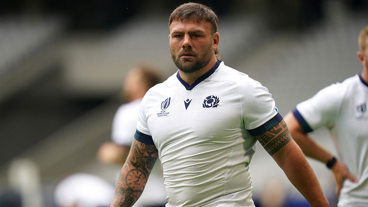 Rory Sutherland at Scotland training session during 2023 Rugby World Cup