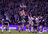 Scotland and England compete at lineout during 2024 Six Nations