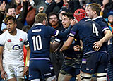 Sean Maitland celebrates scoring Scotland's second try against England