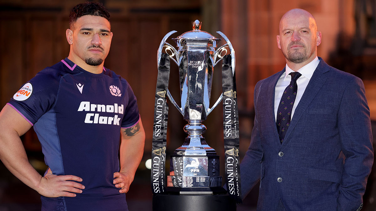 Sione Tuipulotu and Gregor Townsend at the 2026 Six Nations launch