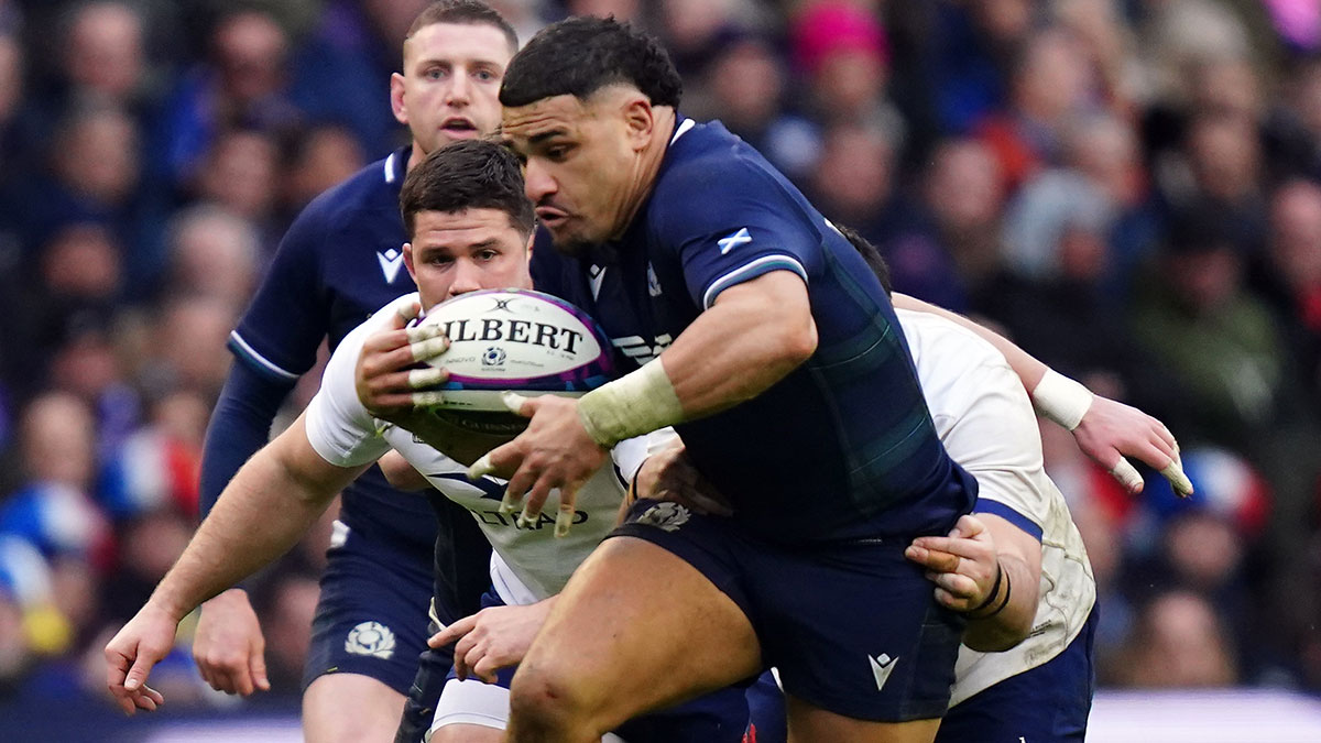 Sione Tuipulotu in action for Scotland against Italy during 2024 Six Nations