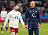Steve Borthwick speaks with Elliot Daly before France v England match at 2024 Six Nations