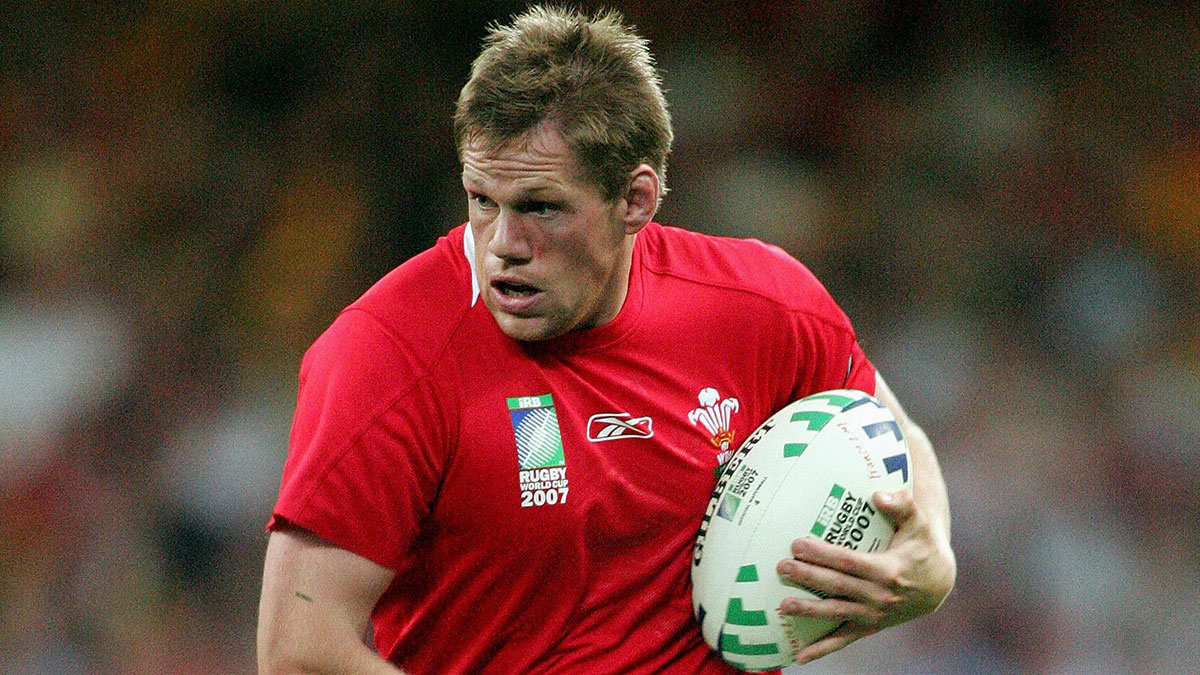 T Rhys Thomas in action for Wales during 2007 Rugby World Cup