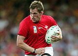 T Rhys Thomas in action for Wales during 2007 Rugby World Cup