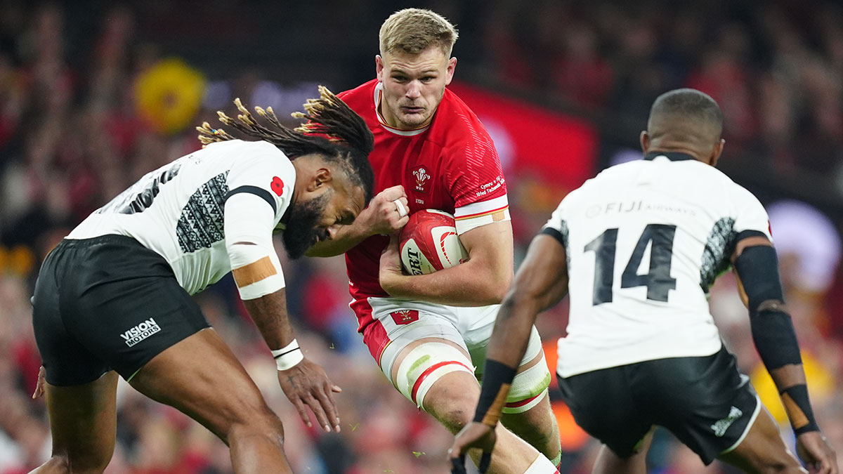 Taine Plumtree in action for Wales v Fiji during 2024 Autumn Internationals