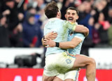 Thomas Ramos celebrates match winning kick for France v England during 2026 Six Nations