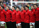 Wales team singing anthem before match against Scotland in 2019 Six Nations