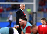 Warren Gatland watches his players warm up before Italy v Wales match in 2019 Six Nations